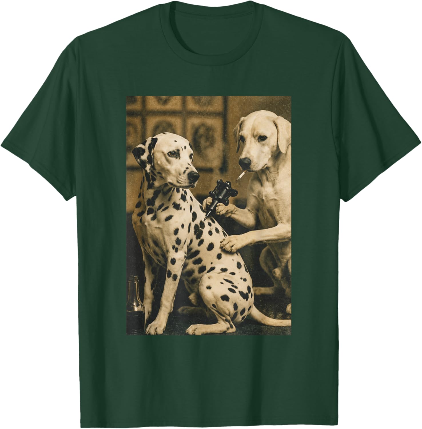 Retro Dalmatian Dog Smoking Tattoo Artist Funny Meme Graphic T-Shirt - T-Shirt | Forest