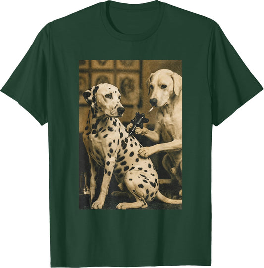 Retro Dalmatian Dog Smoking Tattoo Artist Funny Meme Graphic T-Shirt - T-Shirt | Forest