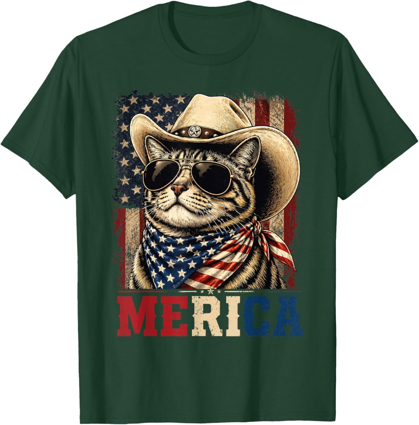 USA 'Merica Cat Patriotic 4th of July Shirts Men Women Kids T-Shirt - T-Shirt | Forest