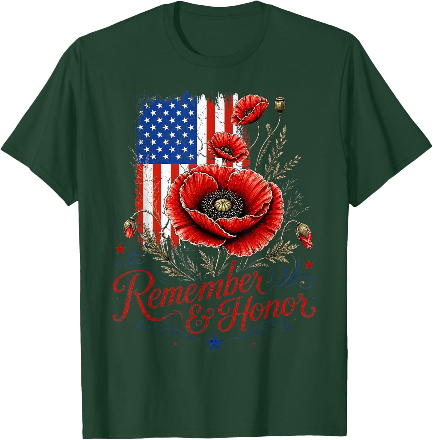 Veterans Day USA Memorial Day Red Poppy Flower Military T-Shirt - T-Shirt | Forest