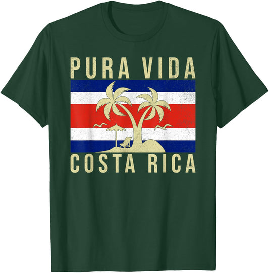 Vintage Family Vacation Costa Rica Flag Pura Vida Beach T-Shirt - T-Shirt | Forest