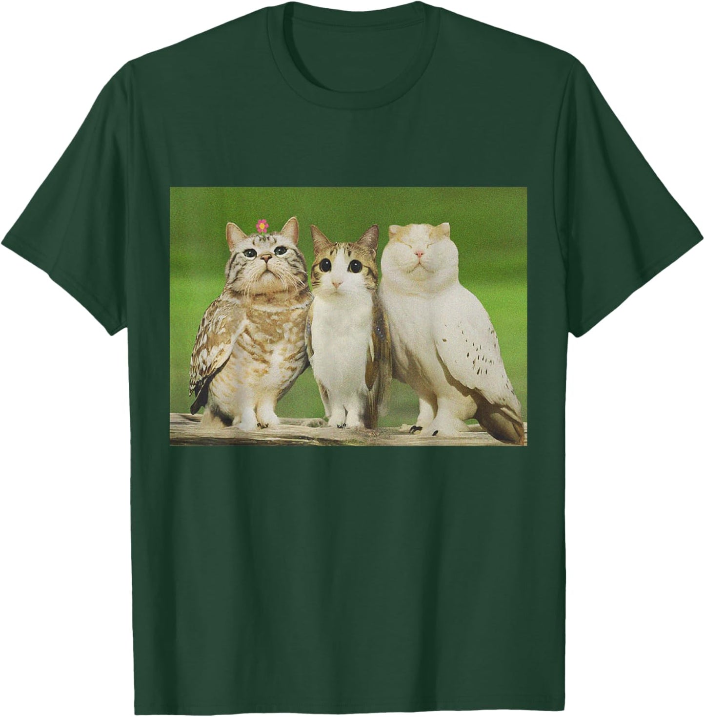 Trio Cat Owl Funny Cursed Internet Trendy Meme T-Shirt - T-Shirt | Forest