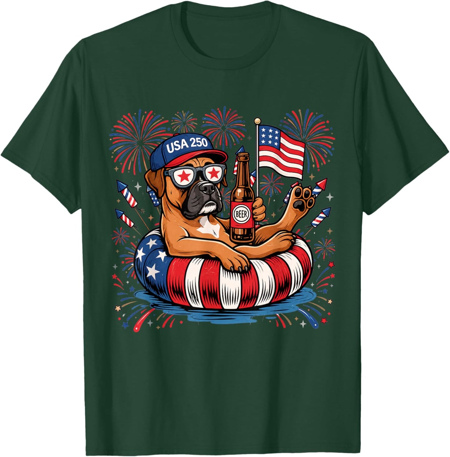 Patriotic Boxer 4th of July USA 250 Years Dog Lover T-Shirt - T-Shirt | Forest