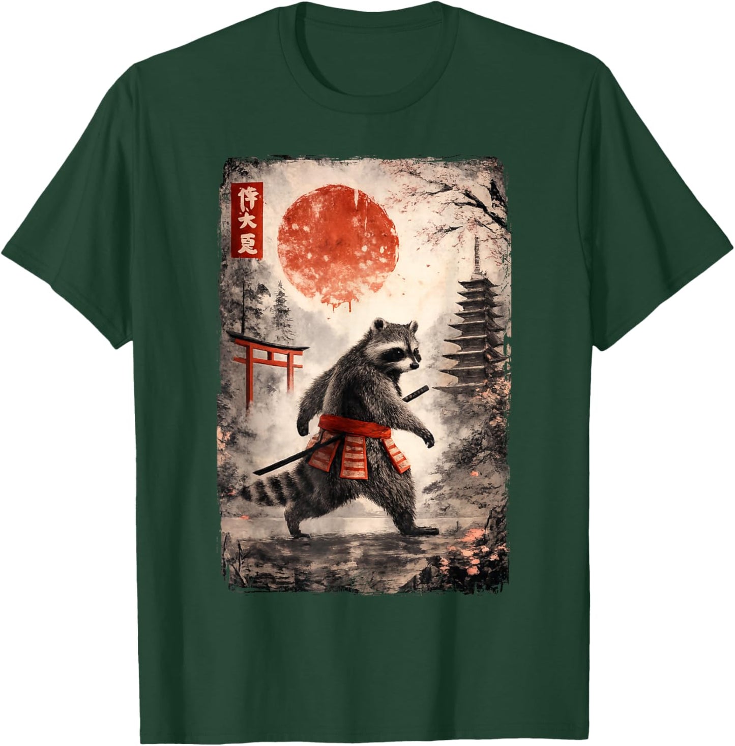 Funny Samurai Raccoon Japanese Vintage Racoon Ukiyo-e Art T-Shirt - T-Shirt | Forest