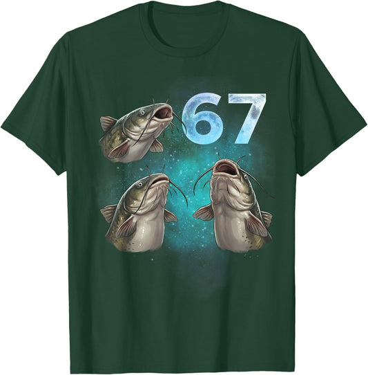 67 Meme Catfish Howling at the Moon Six Seven T-Shirt - T-Shirt | Forest