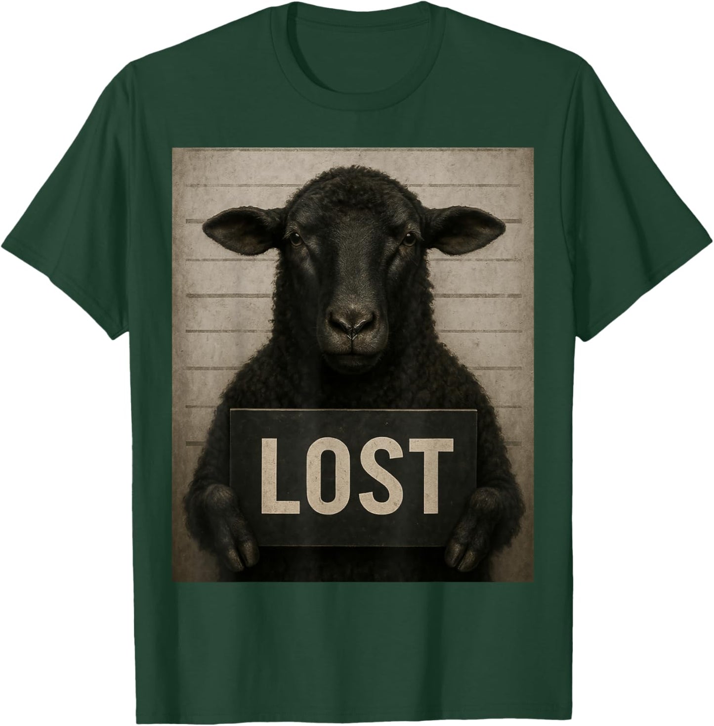 Lost Sheep 404 Funny Black Sheep Mugshot T-Shirt - T-Shirt | Forest