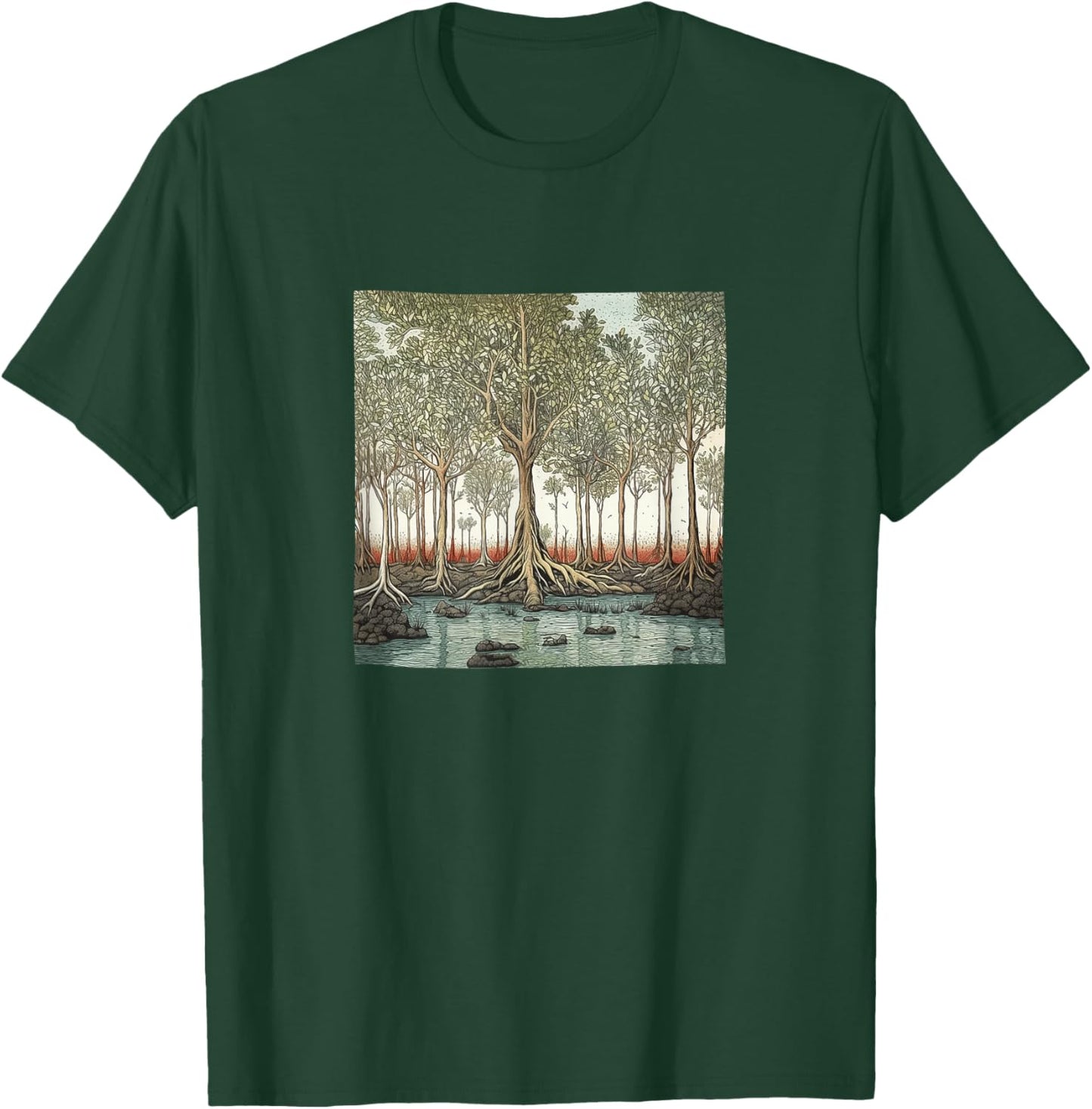 Mangrove Forest Vintage Landscape Graphic T-Shirt - T-Shirt | Forest