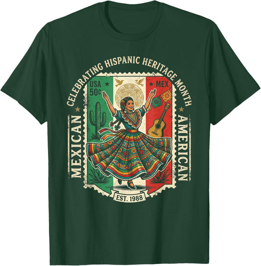 Hispanic Heritage Mexican American Floral Dancer Woman Mujer T-Shirt - T-Shirt | Forest