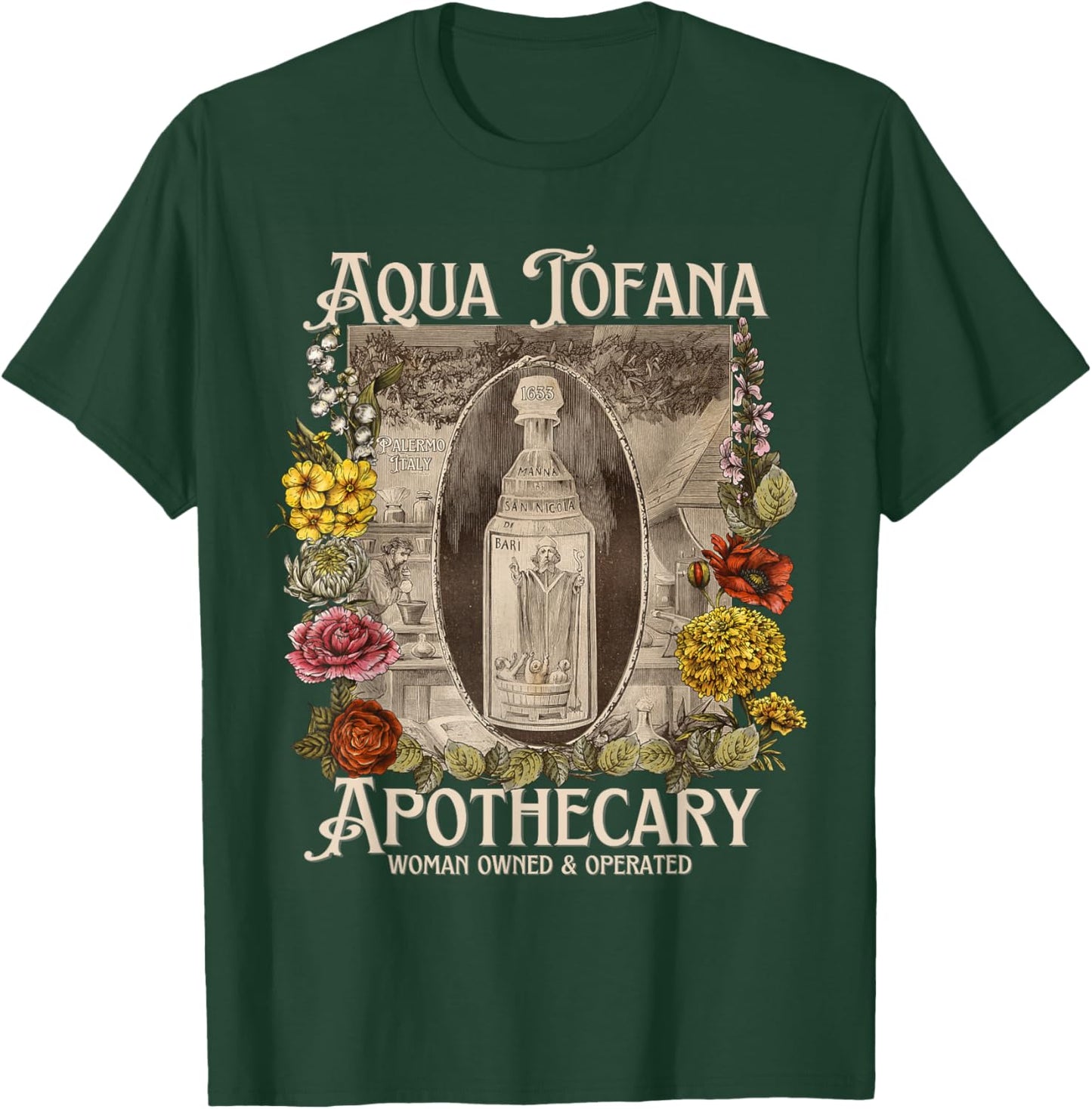 Vintage Aqua Tofana Apothecary Historical Feminist Mystery T-Shirt - T-Shirt | Forest