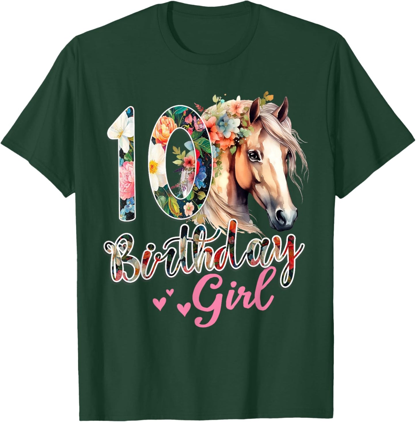 10th Birthday Horse 10 Years Old Birthday Girl T-Shirt - T-Shirt | Forest