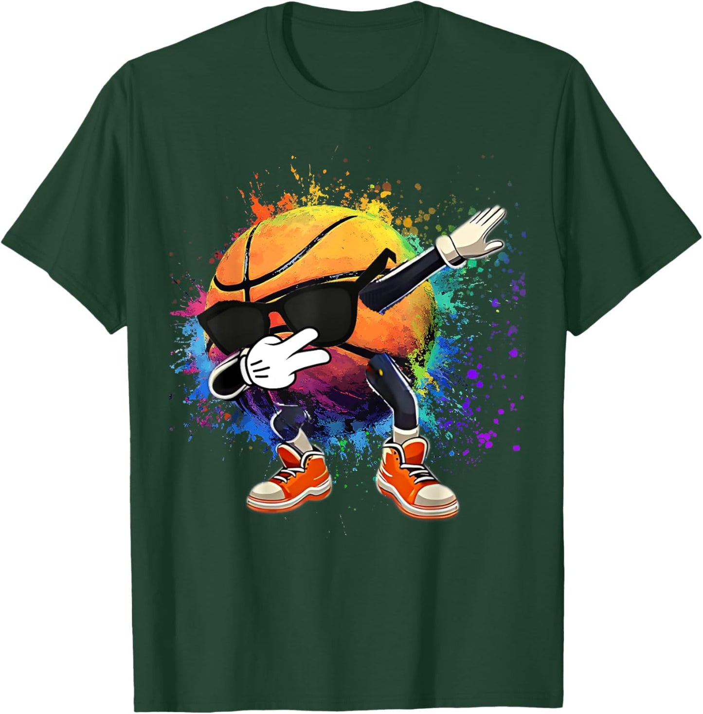 Colorful Basketball Tie Dye Color Splash Hoop Net Slam Dunk T-Shirt - T-Shirt | Forest