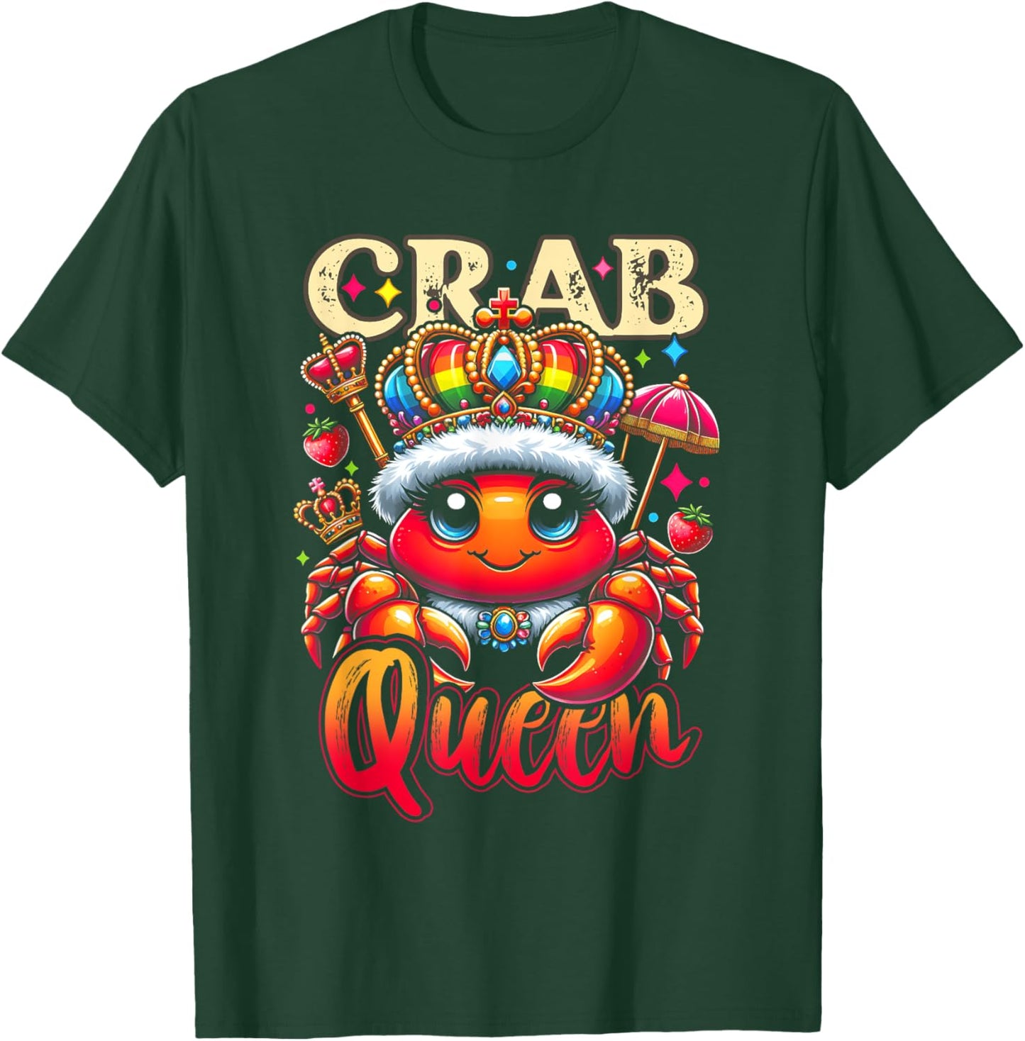 A Crab Wearing A Cloak And A Crown Crab Queen Cartoon Art T-Shirt - T-Shirt | Forest