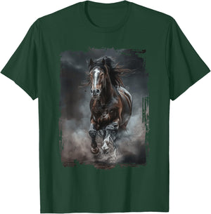 Horse Design Adults Kids Black Animal Print Clydesdale Horse T-Shirt - T-Shirt | Forest