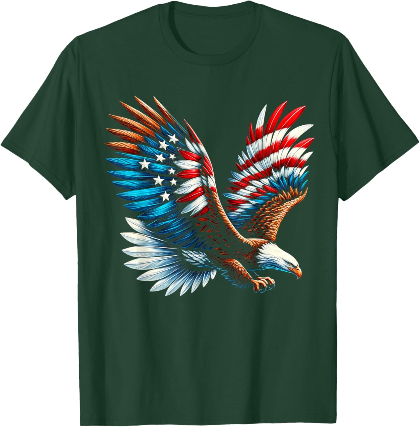Bald Eagle & Patriotic American Flag 4th Of July T-Shirt - T-Shirt | Forest