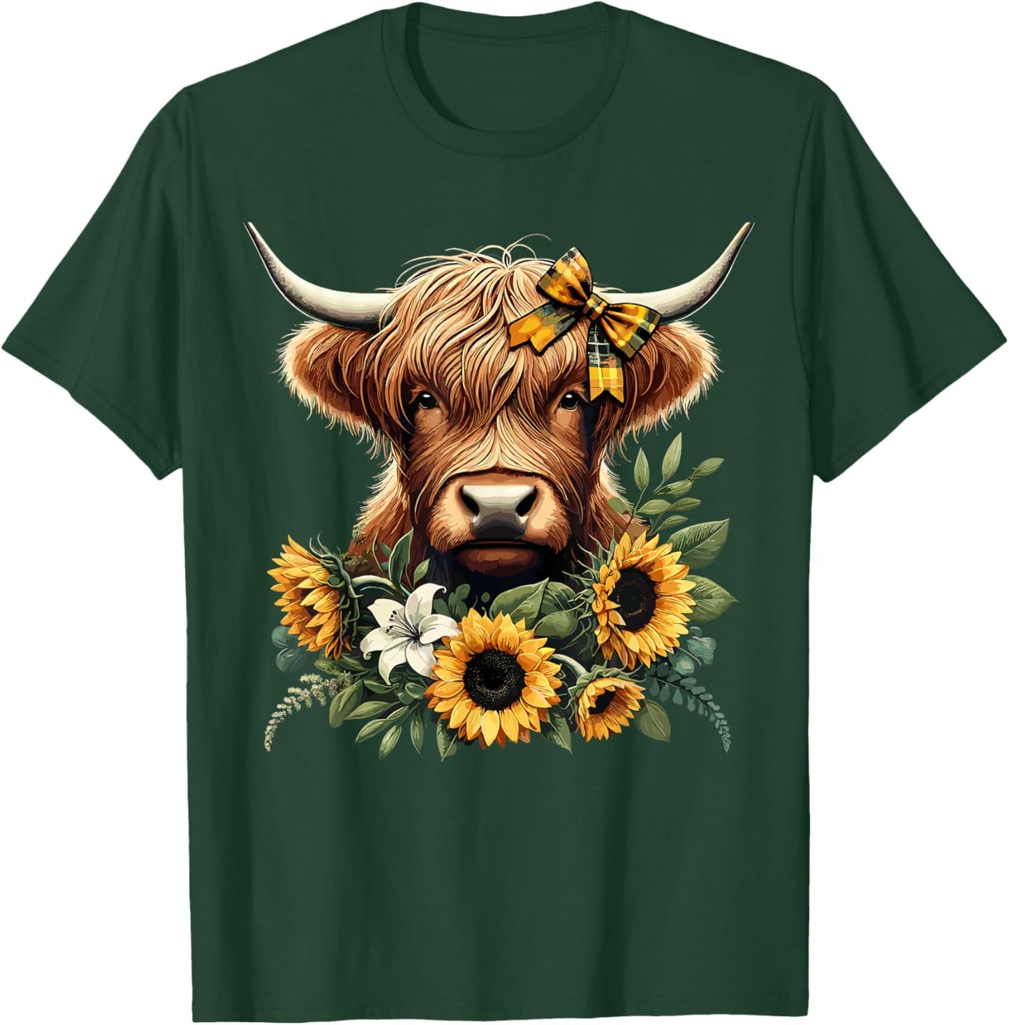 Highland Cow With Sunflowers T-Shirt - T-Shirt | Forest
