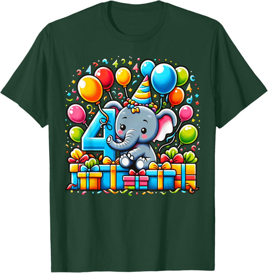 Bday fourth Boys, Girls, Kids age four 4th birthday Elephant T-Shirt - T-Shirt | Forest