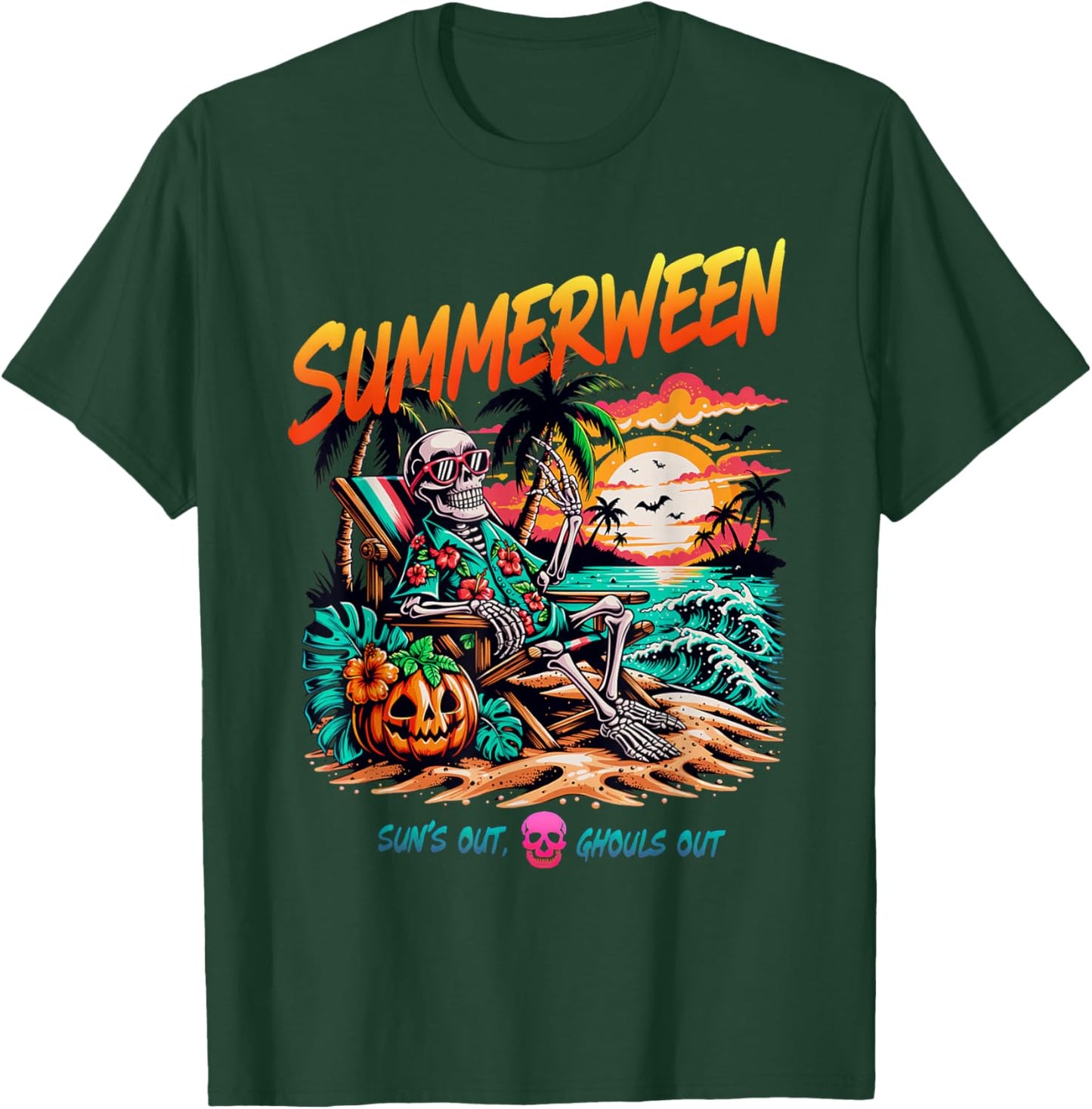 Summerween Suns Out Ghouls Out Skeleton Relaxing Beach T-Shirt - T-Shirt | Forest