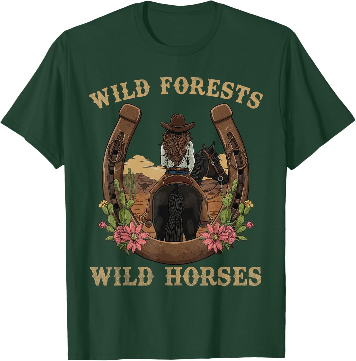 Wild Flowers Wild Horses Retro Rodeo Western Country Cowgirl T-Shirt - T-Shirt | Forest