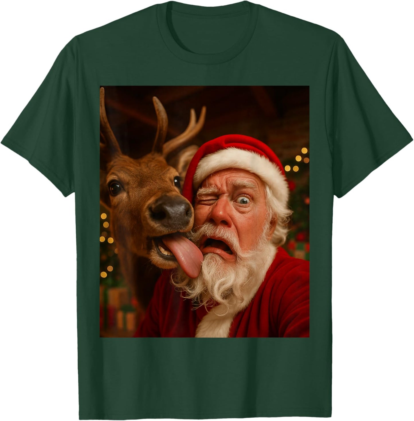 Funny Santa Selfie Reindeer Men Women Kids Christmas T-Shirt - T-Shirt | Forest
