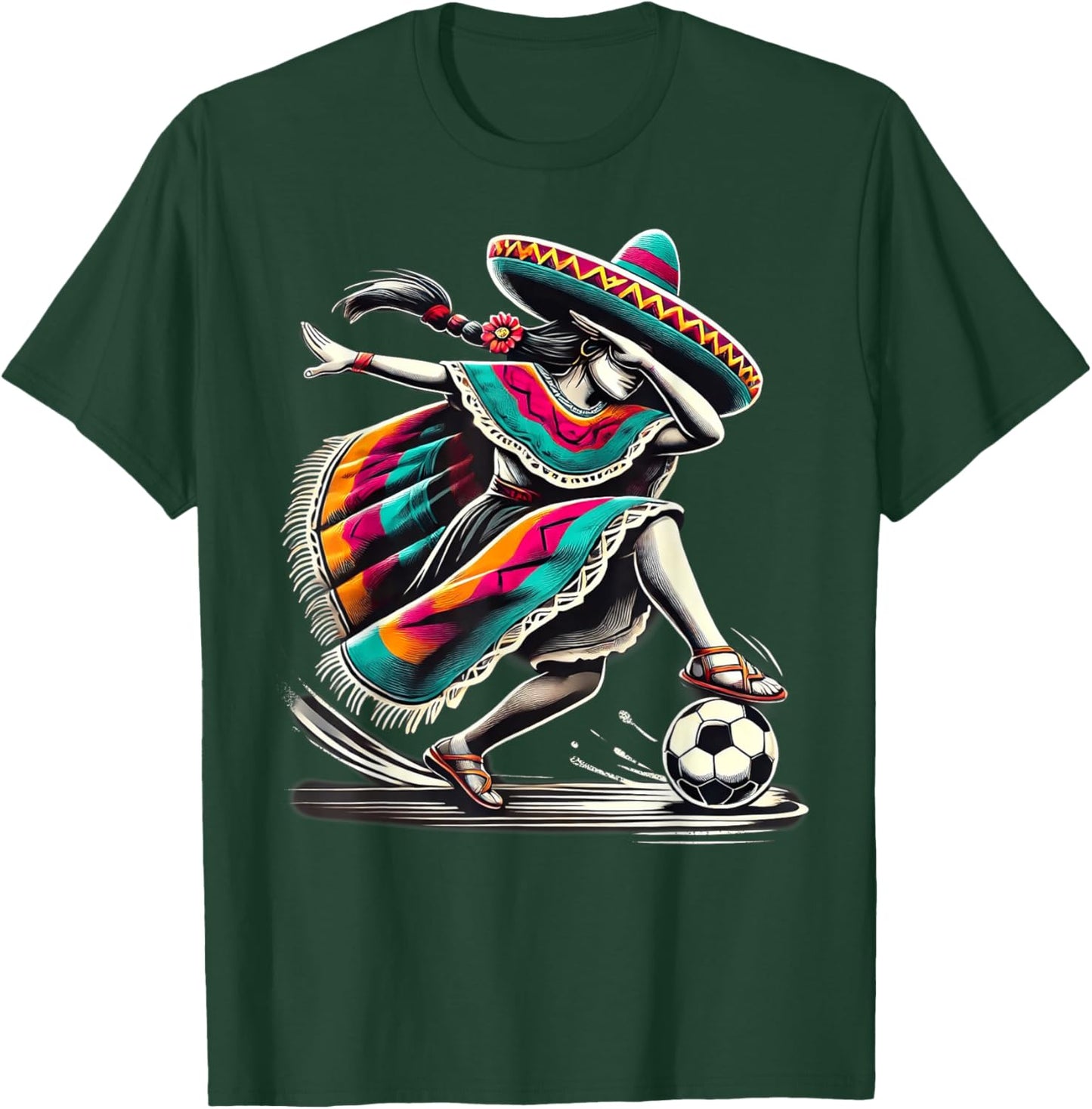 Mexican Girl Soccer Women Poncho - Chica Futbolista Mexicana T-Shirt - T-Shirt | Forest