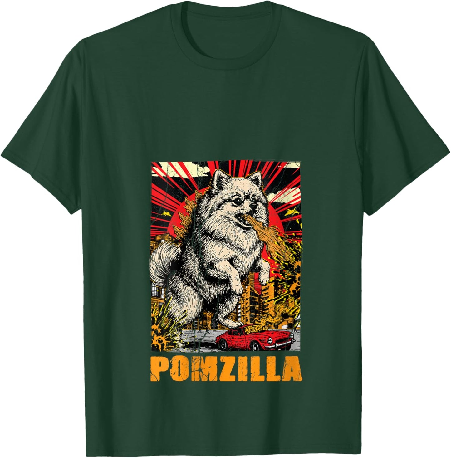 Women's Vintage Pomeranian Dog Lover Pomzilla Pom Japanese Monster V-Neck T-Shirt - T-Shirt | Forest