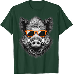 Cool Wild Boar Wearing Sunglasses Graphic Art T-Shirt - T-Shirt | Forest