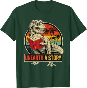 Unearth a Story Dinosaur Reading Book Dino T Rex Summer 2026 T-Shirt - T-Shirt | Forest