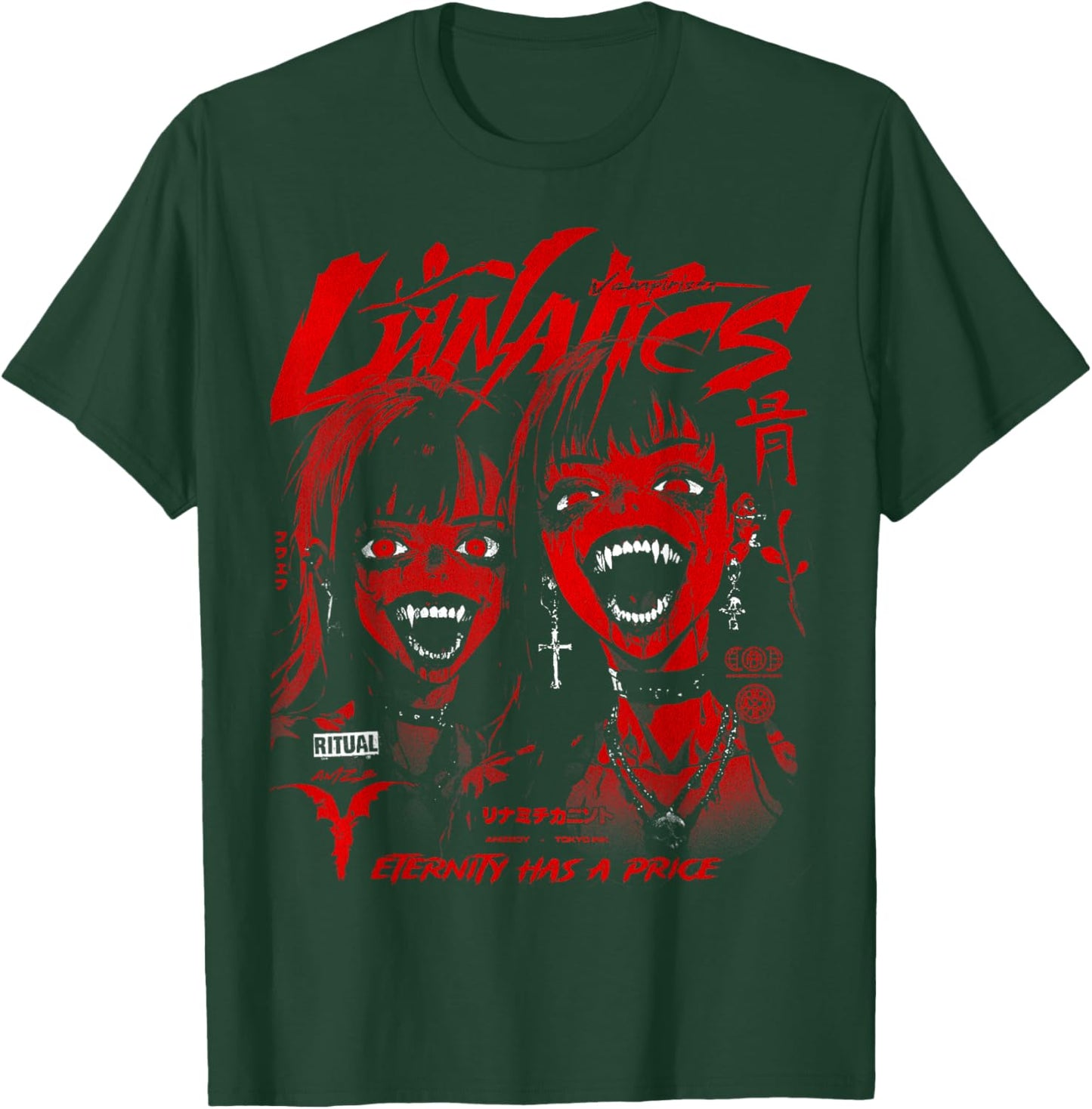 Creepy Manga Horror Gothic Anime Japanese Goth Y2K Vampire T-Shirt - T-Shirt | Forest