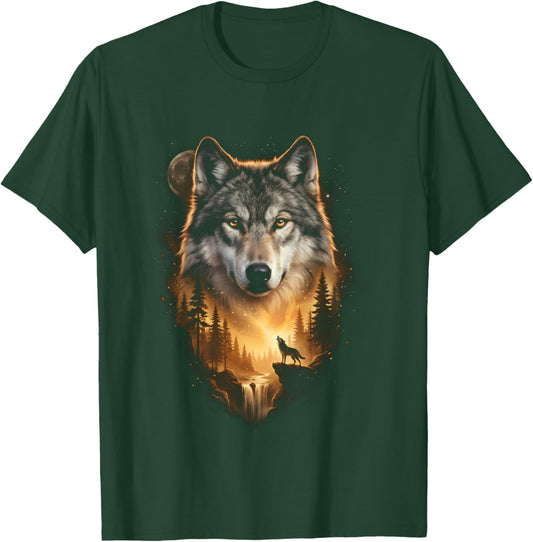 Motif de Loup Hurlant à la Lune Fantasy Art Forest Graphic Manche Longue T-Shirt - T-Shirt | Forest