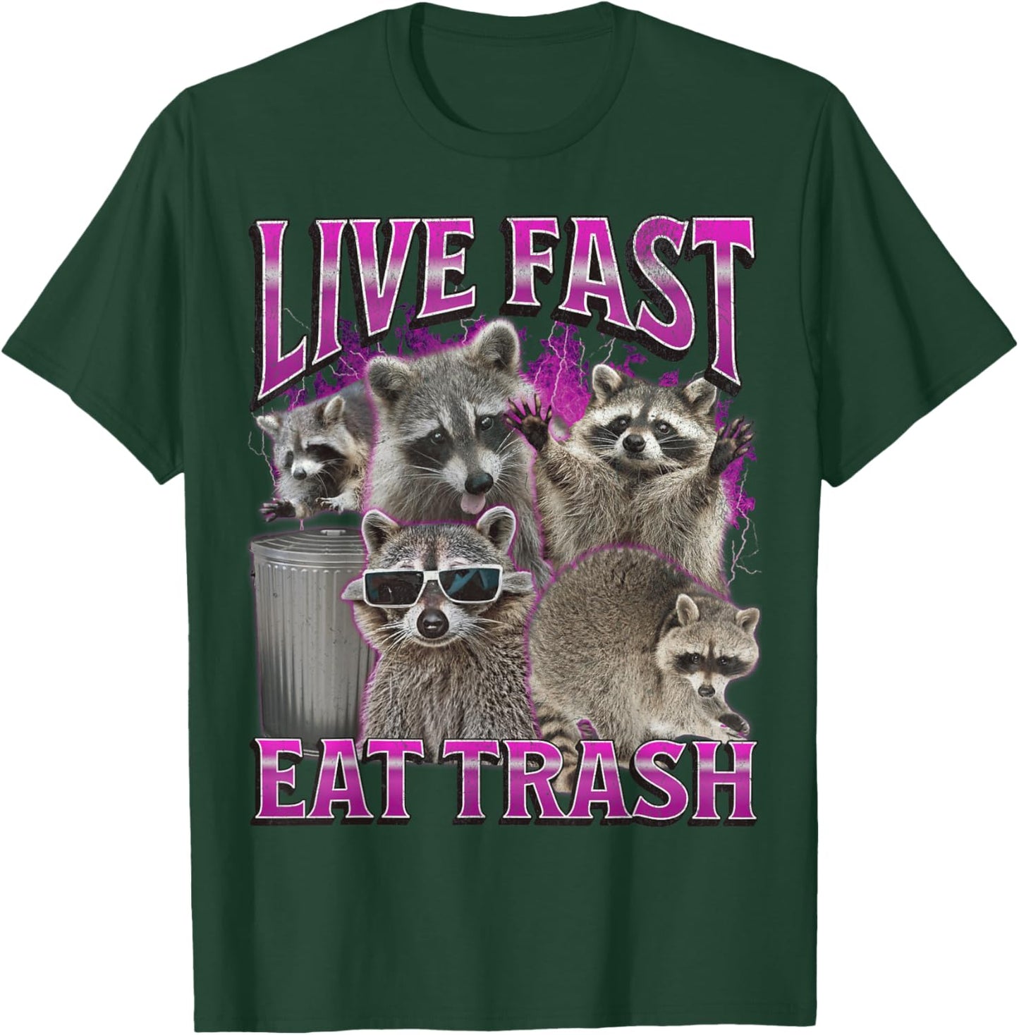 Live Fast Eat Trash Funny Raccoon Meme Bootleg Graphic 90s T-Shirt - T-Shirt | Forest