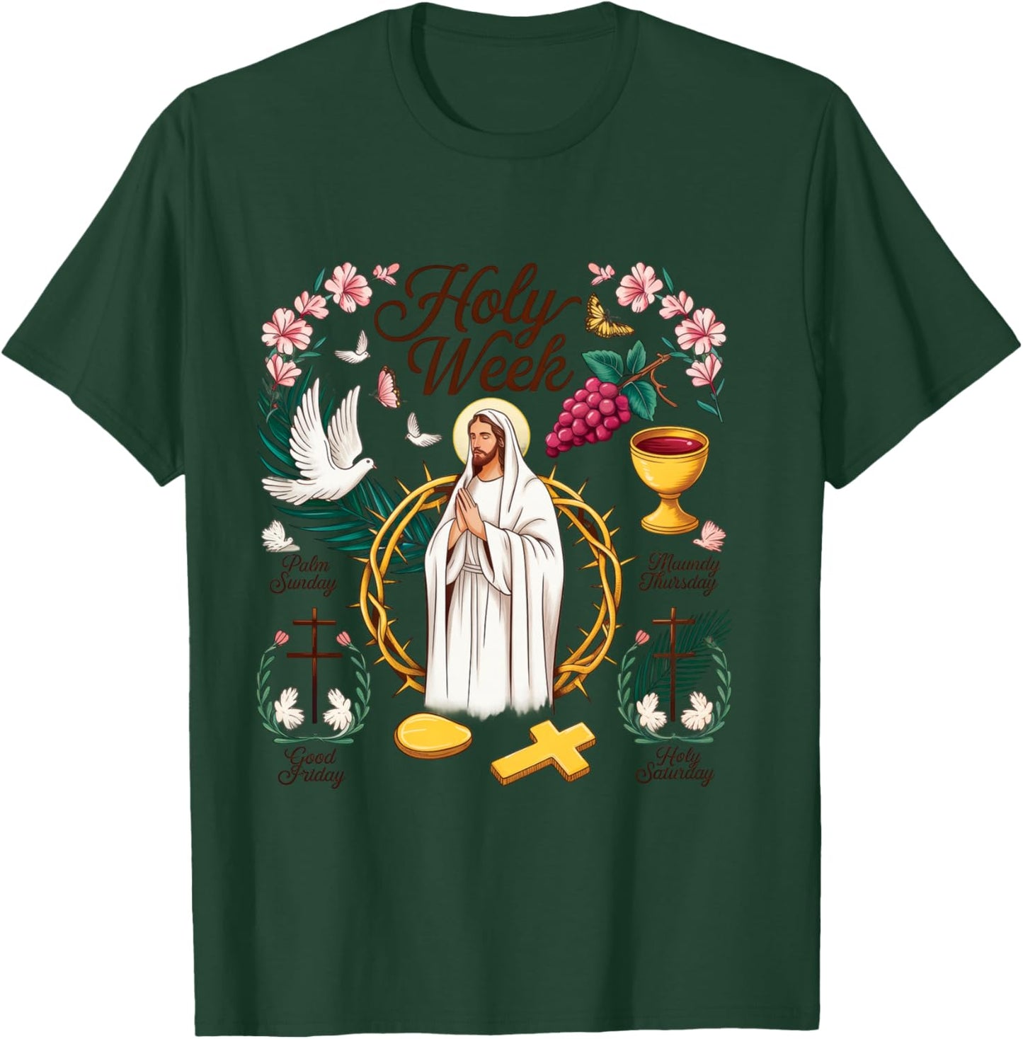 Semaine Sainte Dimanche de Pâques, He is Risen Croix de Pâques Chrétienne Manche Longue T-Shirt - T-Shirt | Forest