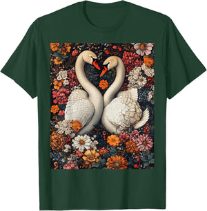 Romantic Swan Heart Nature Art T-Shirt - T-Shirt | Forest