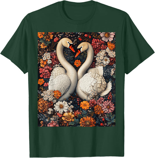 Romantic Swan Heart Nature Art T-Shirt - T-Shirt | Forest