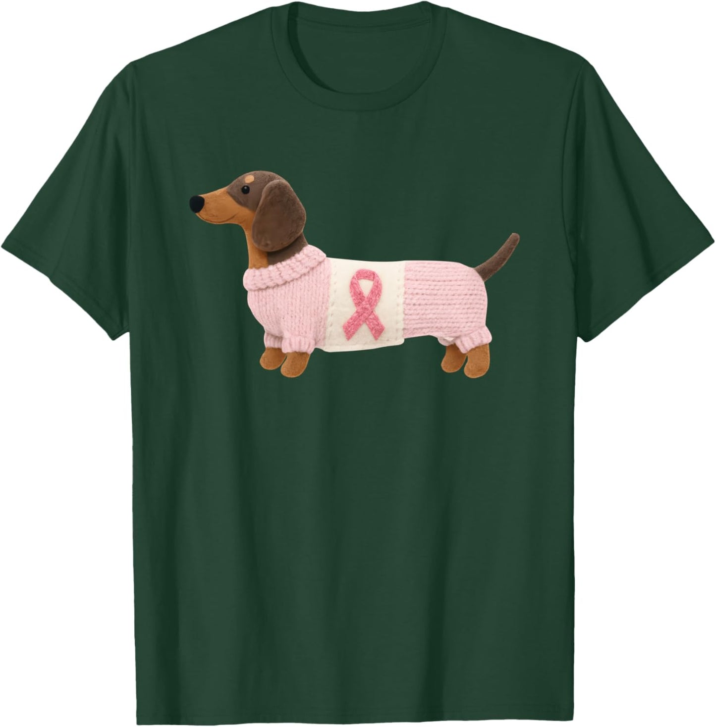 Dachshund Pink Ribbon Breast Cancer Awareness Support T-Shirt - T-Shirt | Forest