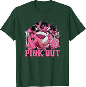 Pink Out Volleyball Ribbon Breast Cancer Awareness T-Shirt - T-Shirt | Forest