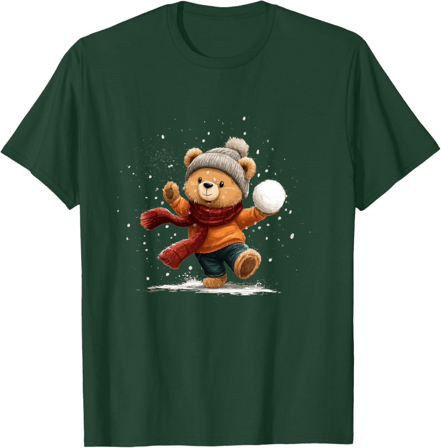 Joli Ours en Peluche avec Chapeau d'hiver et châle pour batailles de Boules de Neige Manche Longue T-Shirt - T-Shirt | Forest