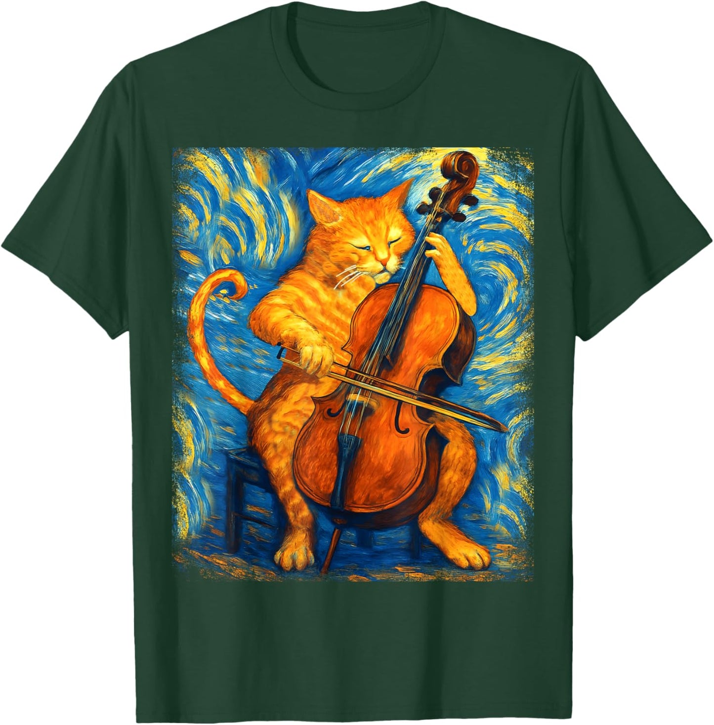 Funny Cat Playing Cello Musician Music Musical Instrument T-Shirt - T-Shirt | Forest