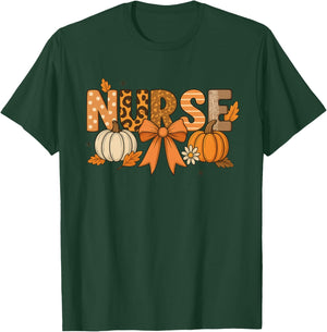 Fall Nurse Pumpkin Leopard Print Autumn Thanksgiving T-Shirt - T-Shirt | Forest