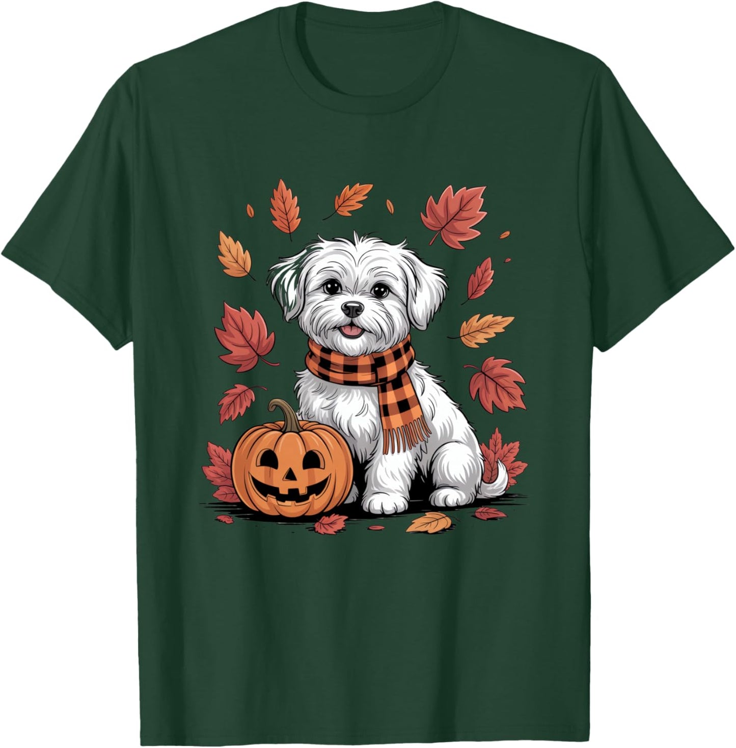 Maltese Dog Lover Pumpkin Fall Autumn Thanksgiving T-Shirt - T-Shirt | Forest
