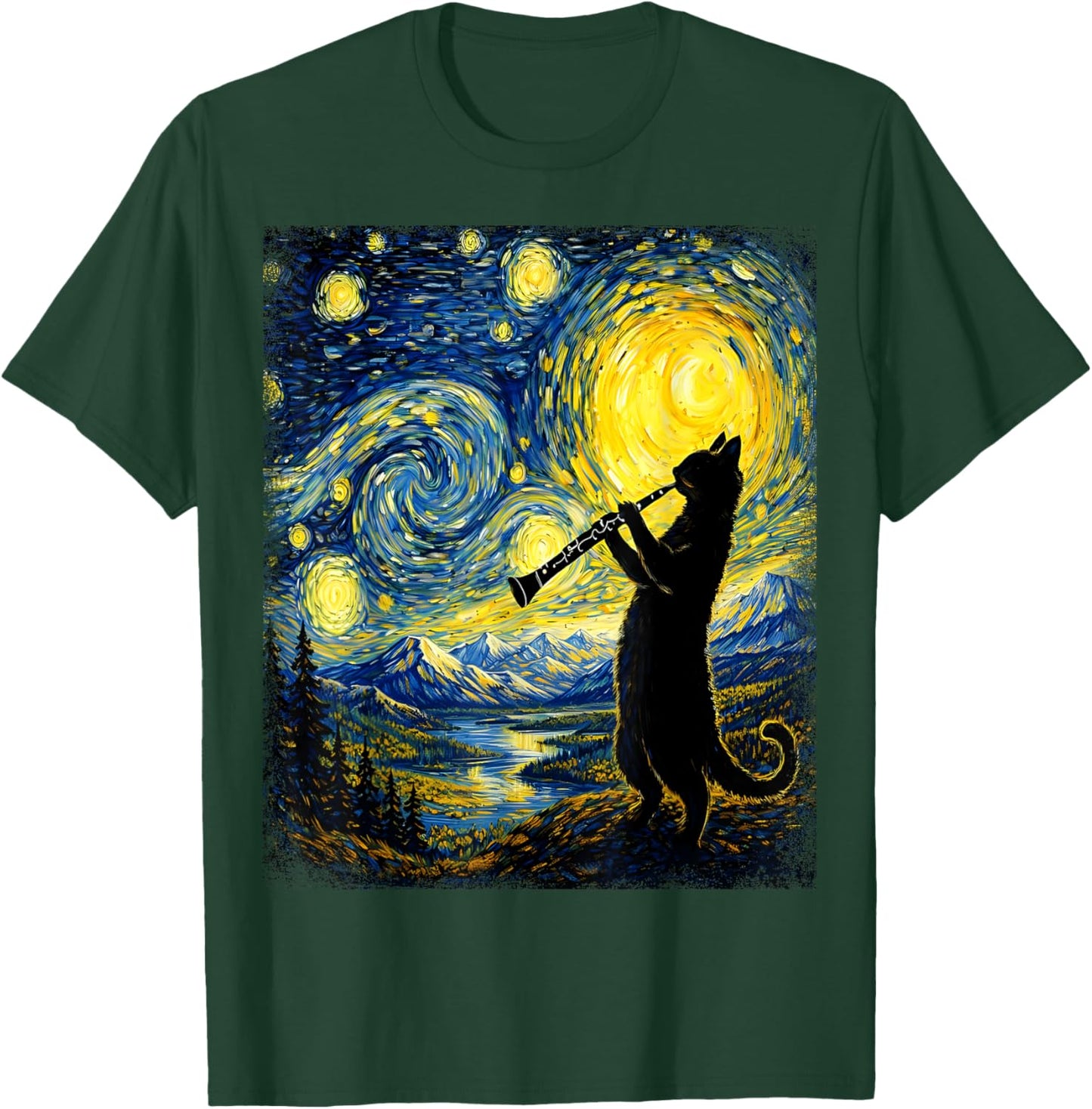 Cat Playing Clarinet Music Funny Musician Lover Clarinetist T-Shirt - T-Shirt | Forest