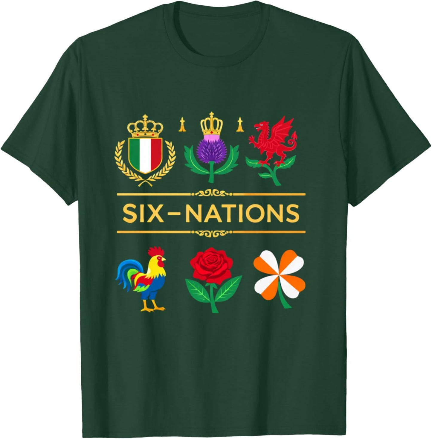 6 Nations Rugby Tournament Six Nation's Rugbyman Supporter Fun T-Shirt - T-Shirt | Forest