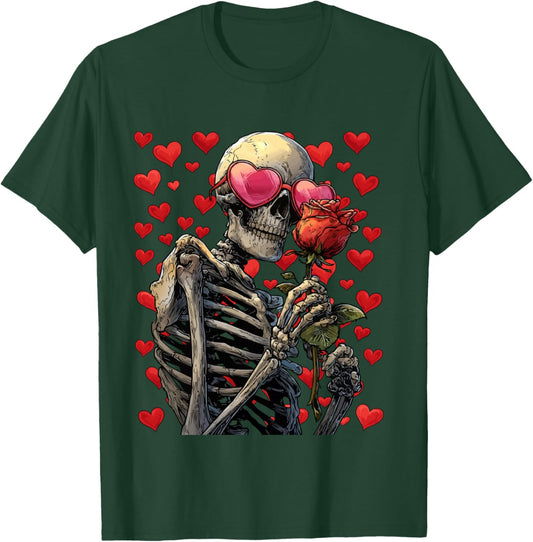 Glasses Skeleton with Heart Pink Gothic Valentine's Day Gothic T-Shirt - T-Shirt | Forest