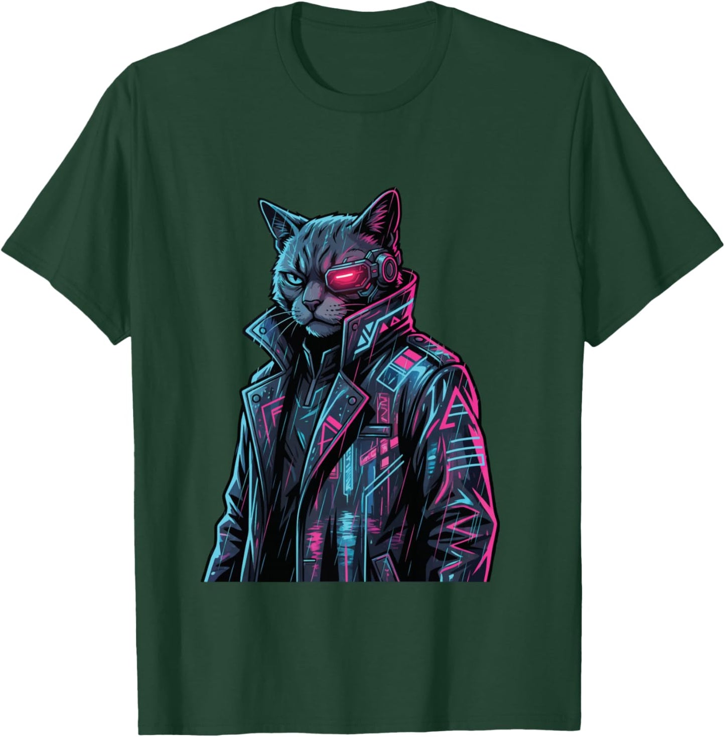 Cyberpunk Cat Cyborg Sci-Fi Synthwave Future Art T-Shirt - T-Shirt | Forest