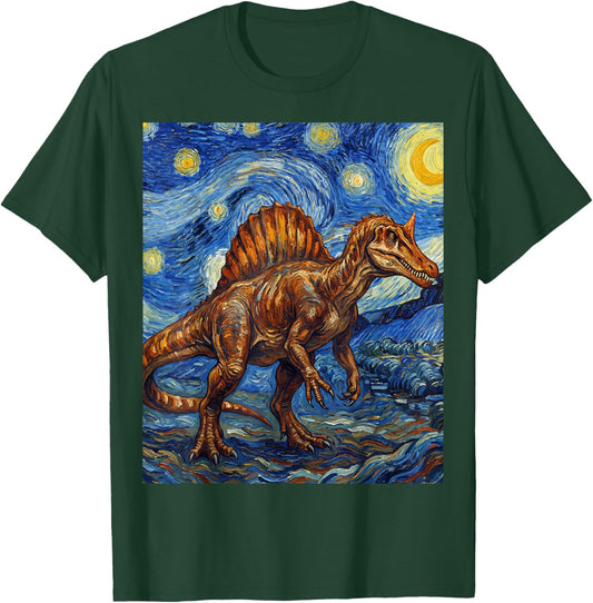 Spinosaurus Mirabilis Starry Night Dinosaur Art Fan T-Shirt - T-Shirt | Forest