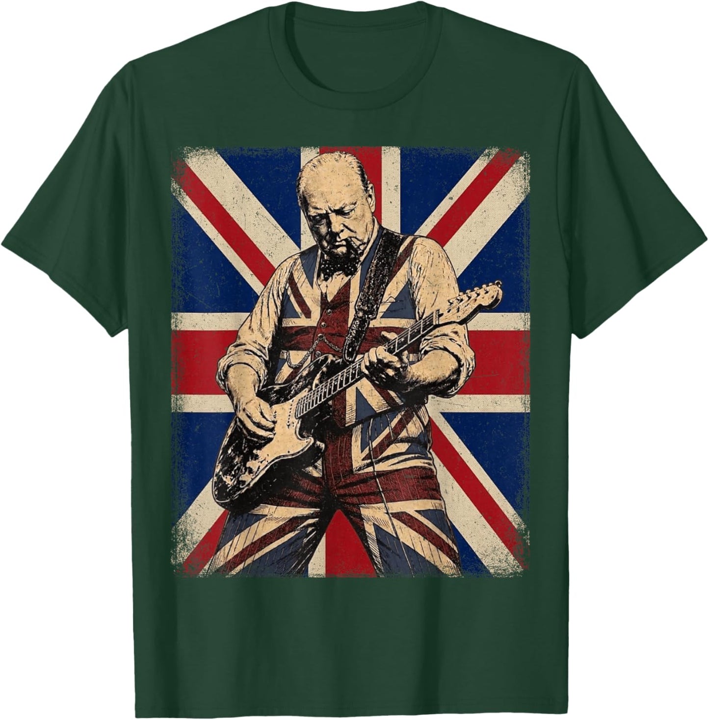 Drapeau Britannique Vintage Boss Winston Churchill Jouant de la Guitare T-Shirt - T-Shirt | Forest
