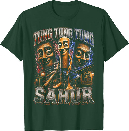 Tung Tung Tung Sahur Triple Face Italian Brainrot Meme T-Shirt - T-Shirt | Forest