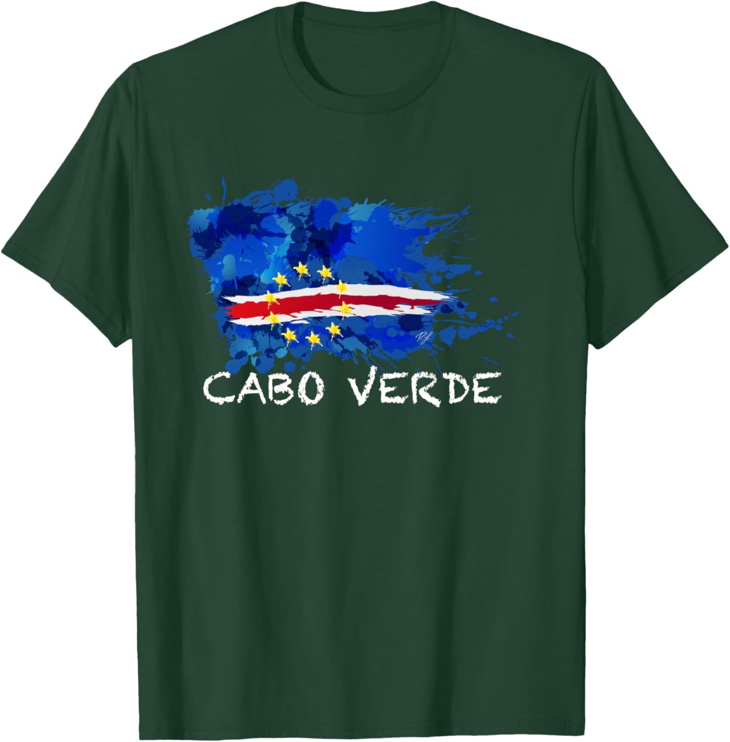 Drapeau Cabo Verde Peinture tachée avec Texte Blanc Manche Longue T-Shirt - T-Shirt | Forest