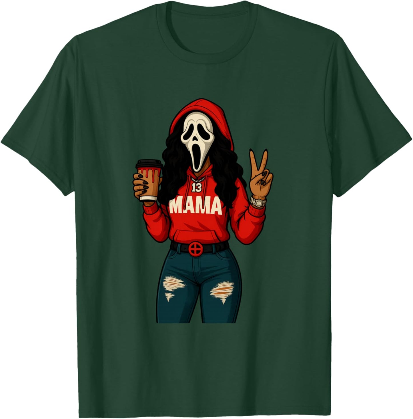 Horror Punk Spooky Mama – Funny Ghost Coffee Lover Halloween T-Shirt - T-Shirt | Forest