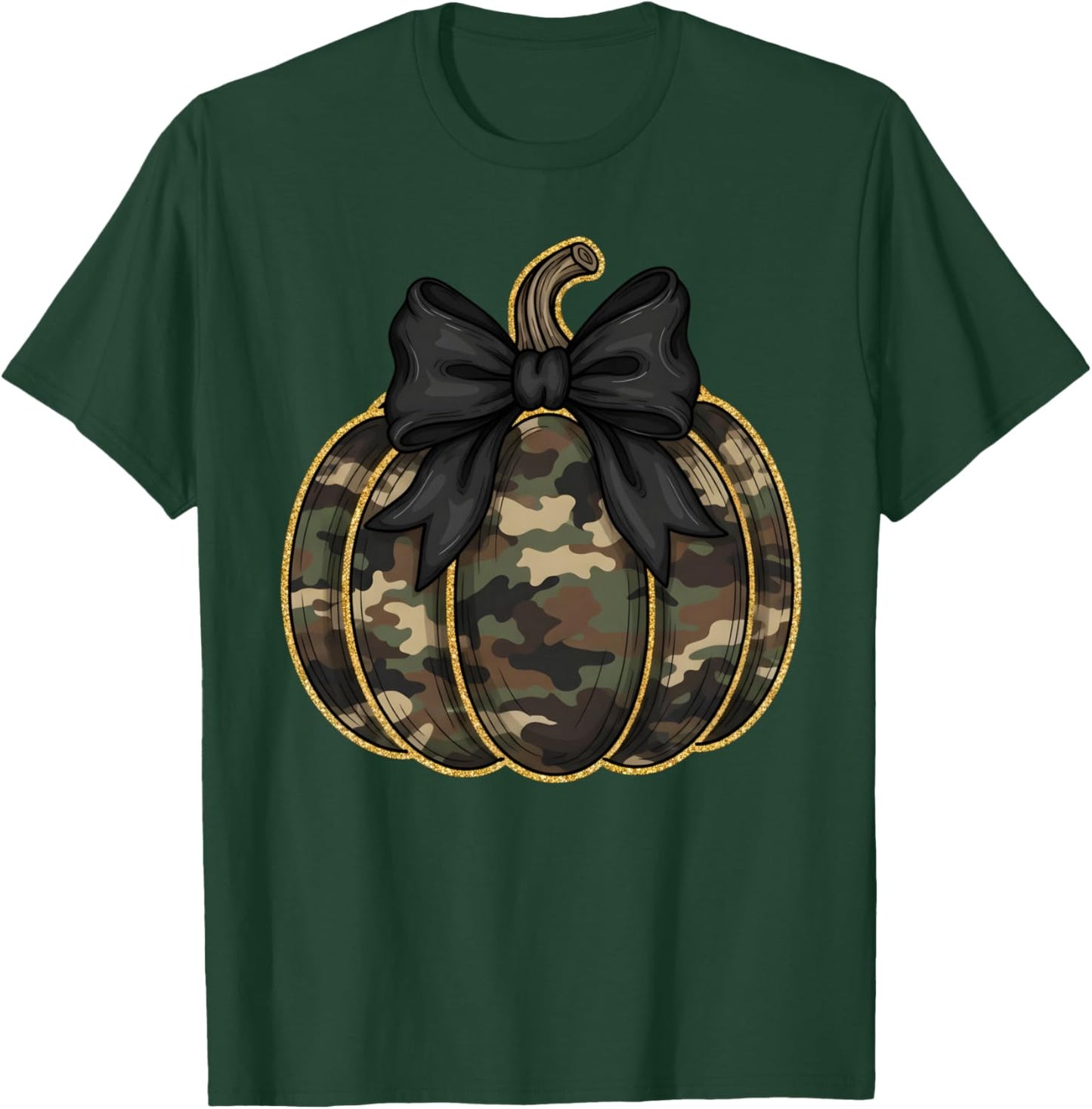 Coquette Autumn Camo Pumpkin Bow Girly Halloween Fall Women T-Shirt - T-Shirt | Forest