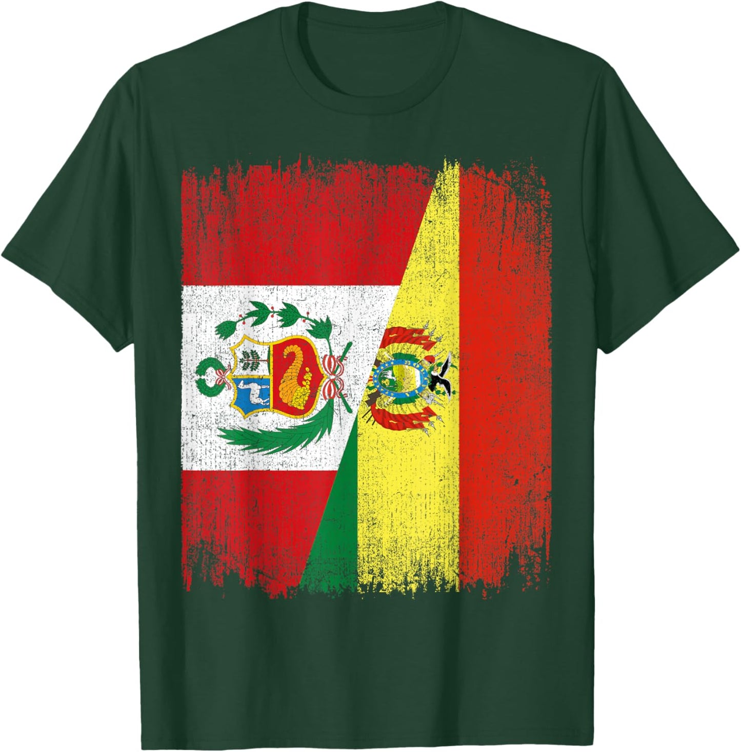 Half Bolivia Peru Split Flag Bolivian Peruvian Pride Roots T-Shirt - T-Shirt | Forest